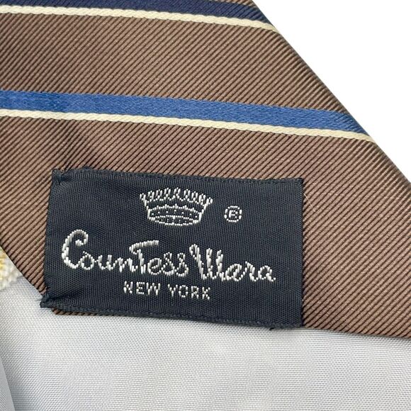VINTAGE WOOLF BROTHERS COUNTESS MARA TIE Blue Brown and Red, PREOWNED - Picture 5 of 7